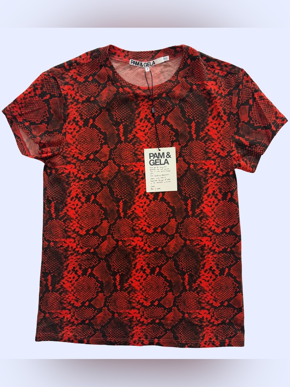 NWT Pam & Gela Orange and Brown Snakeskin Print Tee